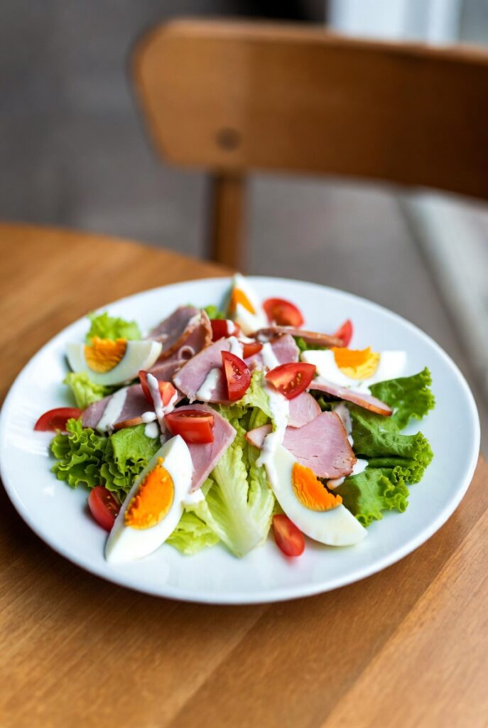 sałatka z jajkiem i szynką
