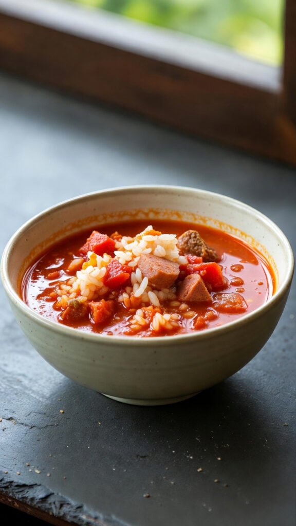 Zupa pomidorowa z ryżem i mięsem